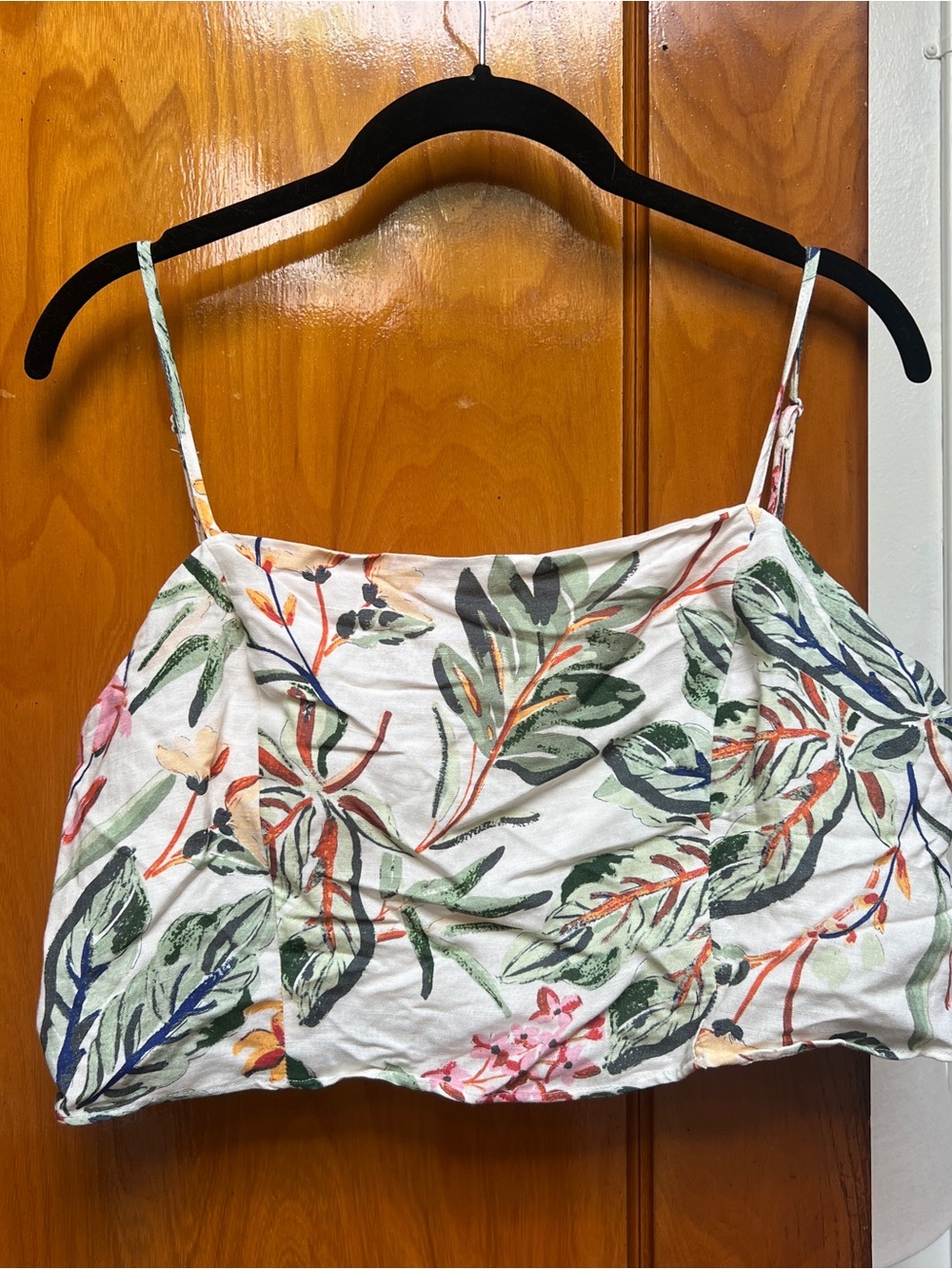 H&M Floral Leaf Print Cropped Cami Top - White/Green